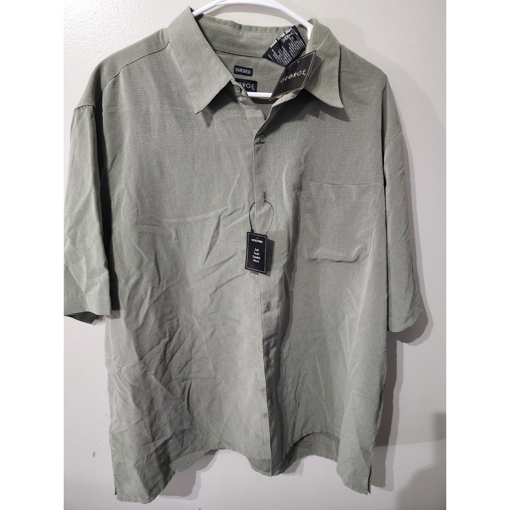George Mens XL Sueded Microfiber Short Sleeve Button Down Shirt Green Harbor